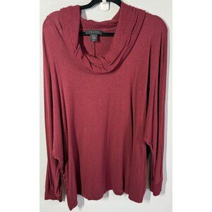 Tahari Womens Cowl Neck Sweater Plus Sz 2X Burgundy Relaxed Fit Cozy